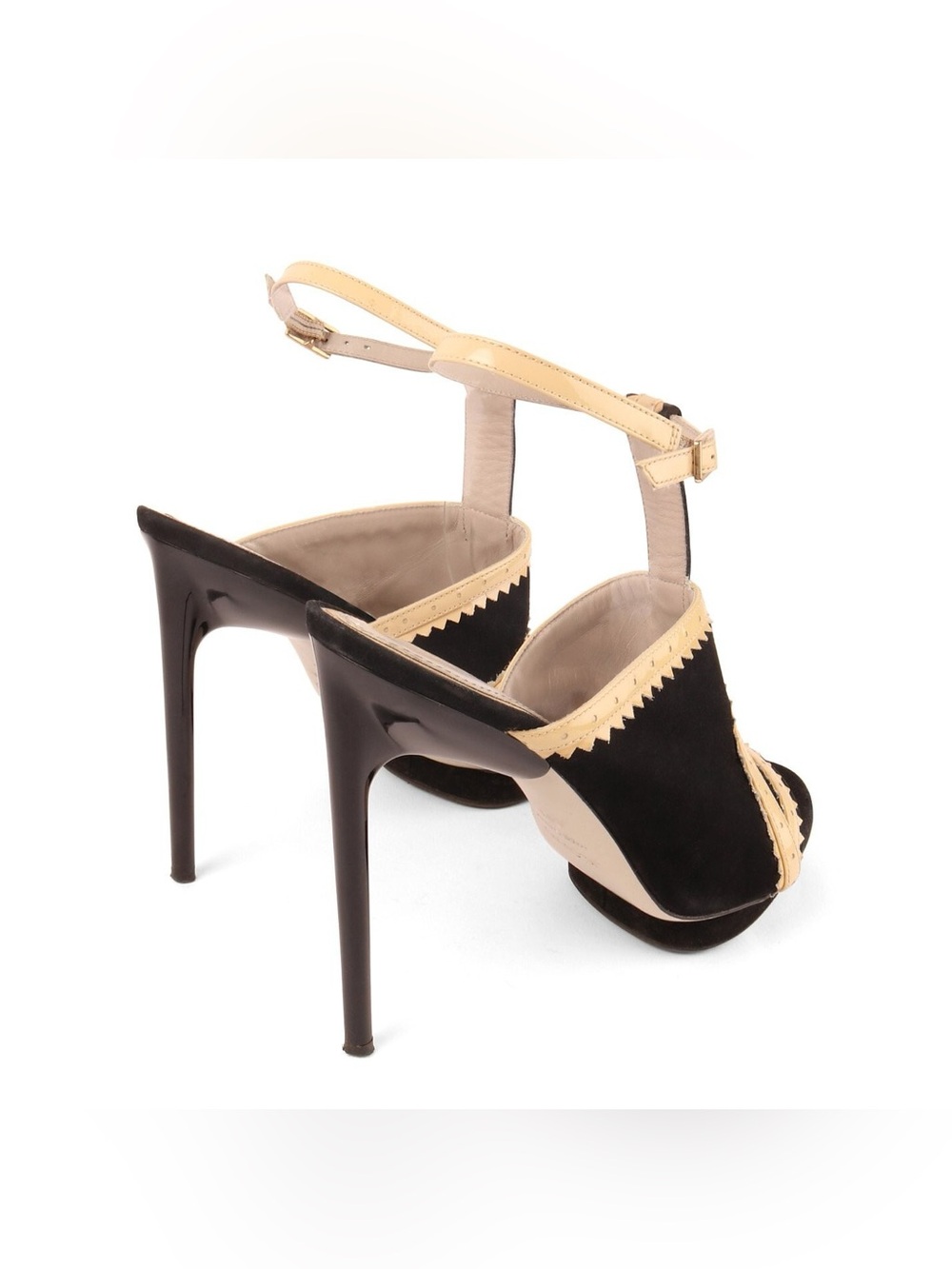 Jason Wu Black and Yellow Zigzag Strap Slingback Heels - Picture 2 of 9